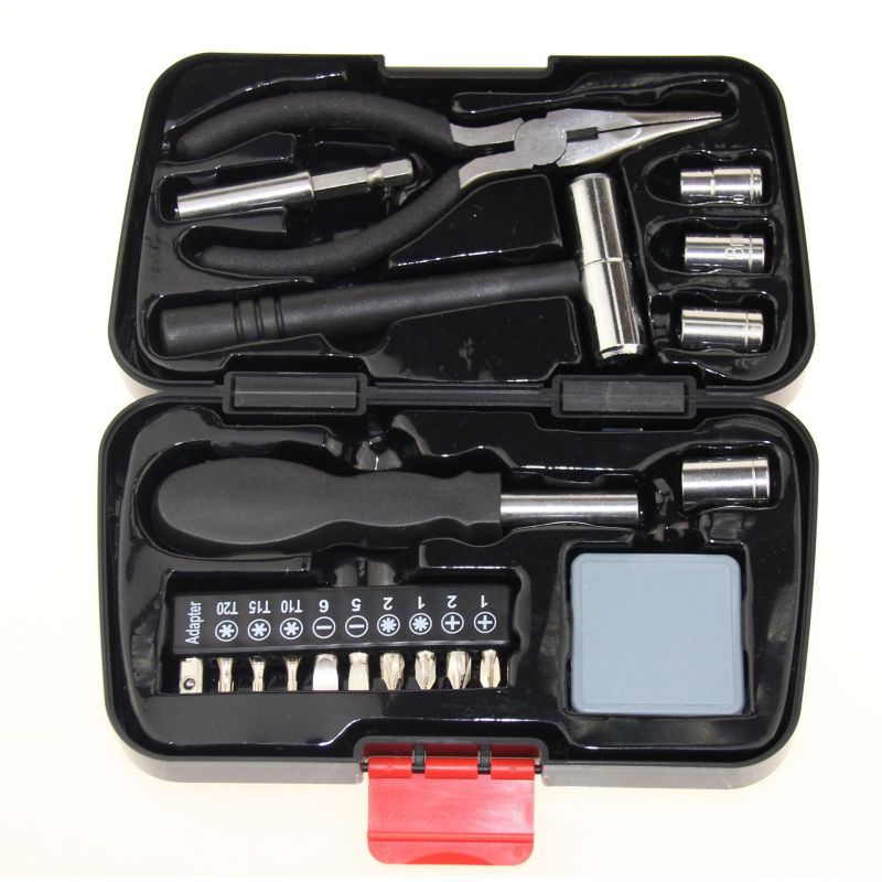 Personalized OEM Eco-Friendly Carbon Steel 19-Piece Hard Case Hand Tool Kit Measure Tape for Promotional Household Repair Gift
