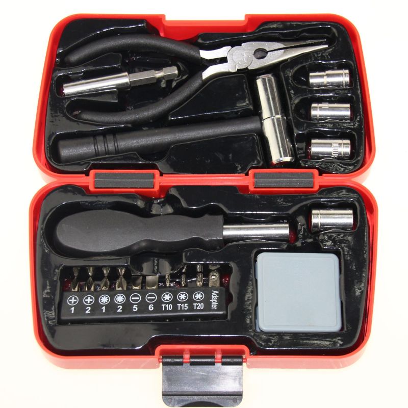Personalized OEM Eco-Friendly Carbon Steel 19-Piece Hard Case Hand Tool Kit Measure Tape for Promotional Household Repair Gift