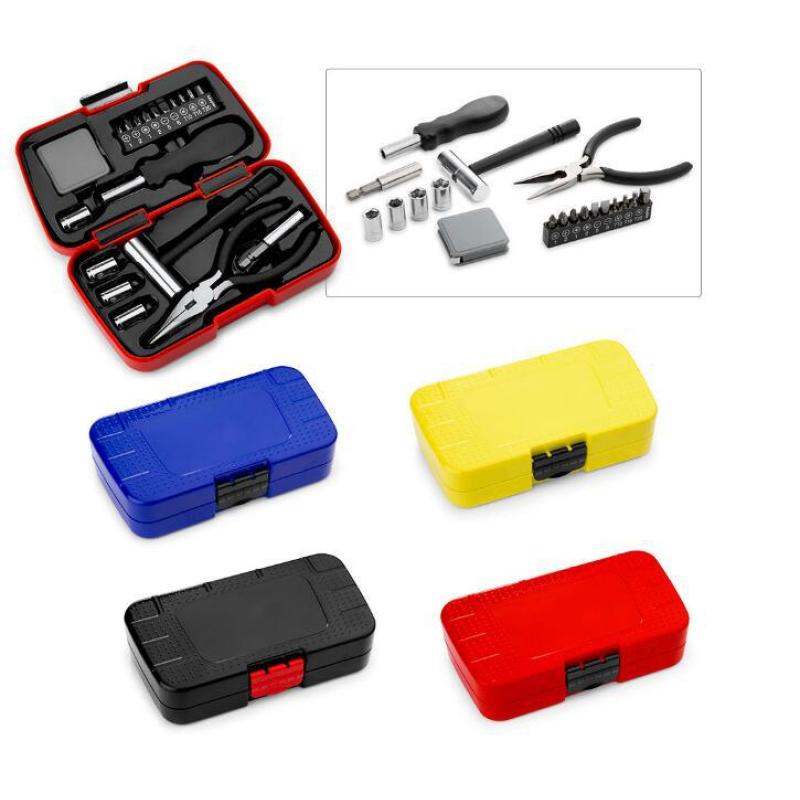 Personalized OEM Eco-Friendly Carbon Steel 19-Piece Hard Case Hand Tool Kit Measure Tape for Promotional Household Repair Gift