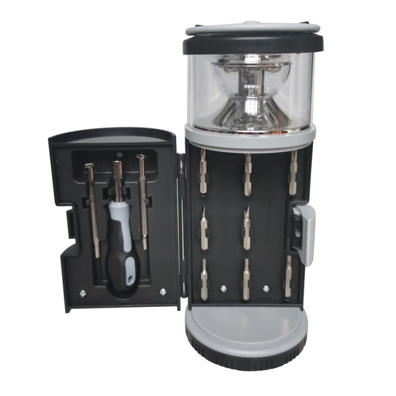Promotional Customized OEM Hand Portable LED Camping Lamp with Precision Screwdriver Bit Holder Tool Set and Hard Case