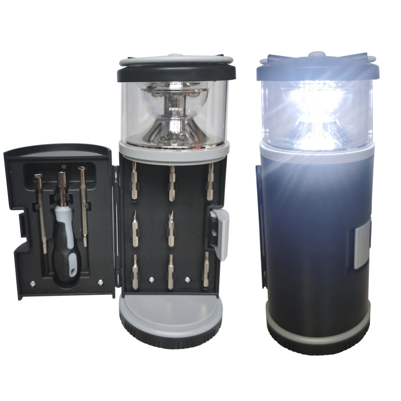 Promotional Customized OEM Hand Portable LED Camping Lamp with Precision Screwdriver Bit Holder Tool Set and Hard Case