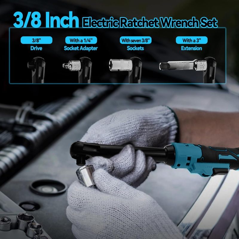 3/8" Extended Cordless Ratchet Wrench with 8 Metric Sleeves