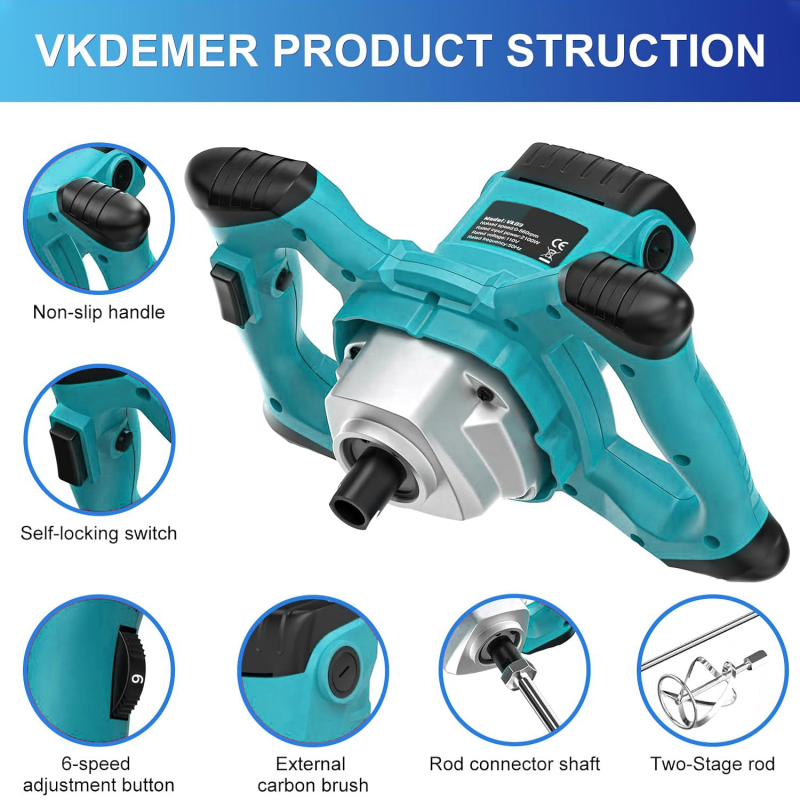 Ananke Tools Handheld Electric Mixer 6-Speed Adjustable Paint Electric Handheld Cement Mixer