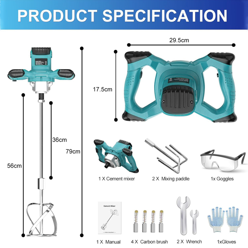 Ananke Tools Handheld Electric Mixer 6-Speed Adjustable Paint Electric Handheld Cement Mixer