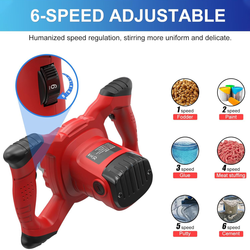 Ananke Tools 1600W Adjustable Speed Handheld Electric Concrete Cement Mixer Mortar Grout Plaster Cement Drill Mixer Stirring