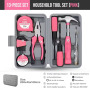 OEM Logo 13pcs Pink Household DIY Tool Set Basic Women Home Small Tool Kit with Portable Tool Case Ladies Starter Tool Kit