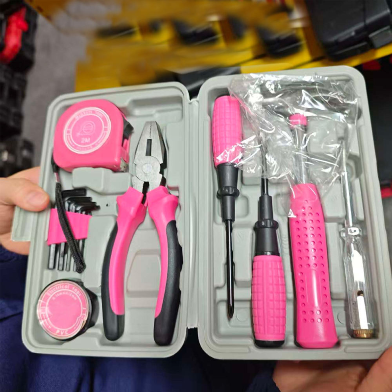 OEM Logo 13pcs Pink Household DIY Tool Set Basic Women Home Small Tool Kit with Portable Tool Case Ladies Starter Tool Kit
