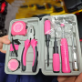 OEM Logo 13pcs Pink Household DIY Tool Set Basic Women Home Small Tool Kit with Portable Tool Case Ladies Starter Tool Kit