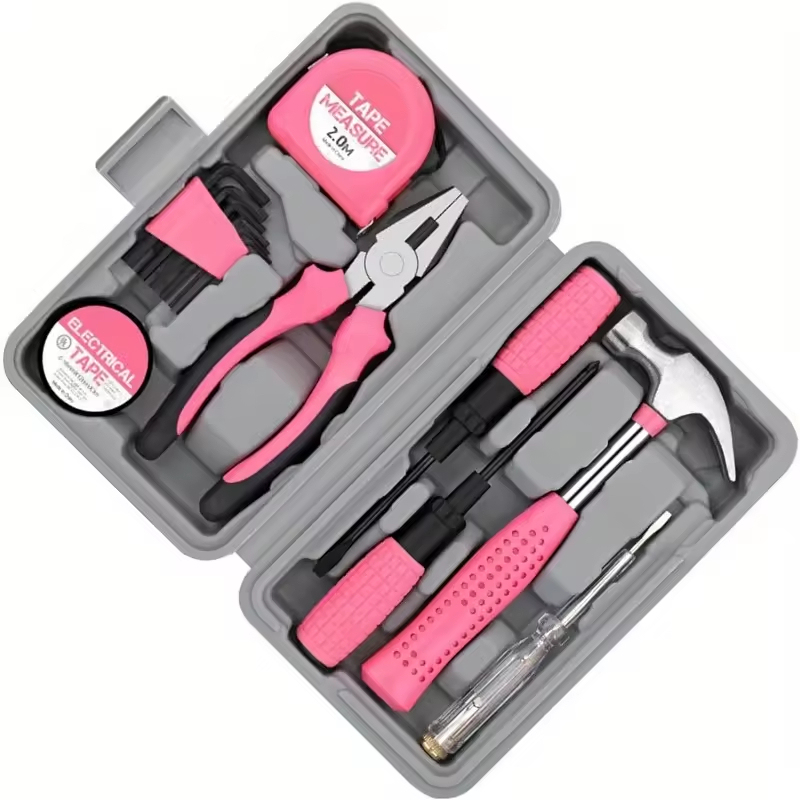 OEM Logo 13pcs Pink Household DIY Tool Set Basic Women Home Small Tool Kit with Portable Tool Case Ladies Starter Tool Kit