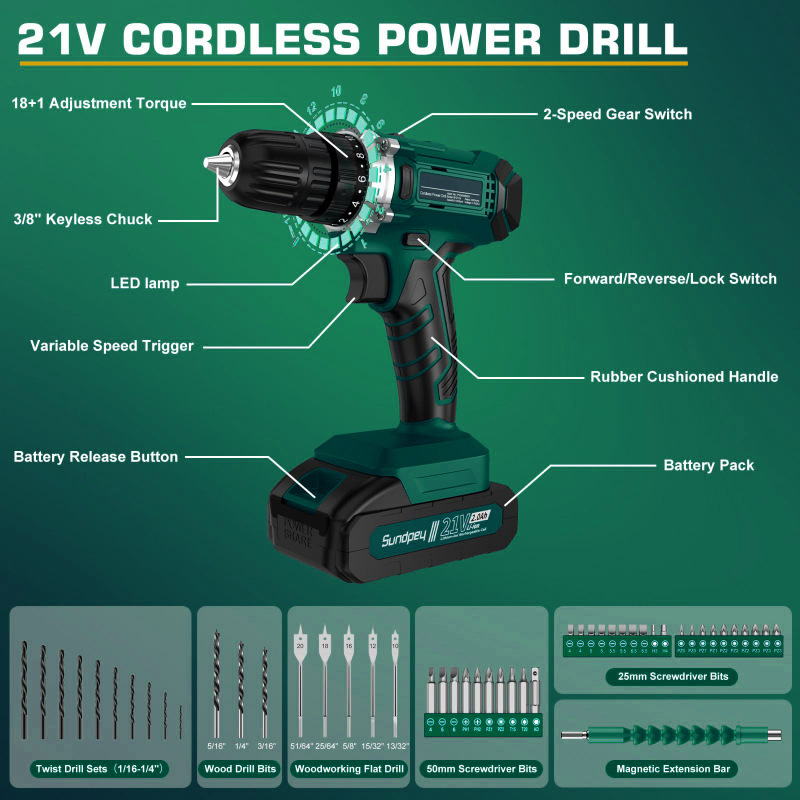 21V Home Repair Cordless Power Drill Tool Kit with 255pcs Electric Accessories OEM Customizable Battery Powered for Electricians