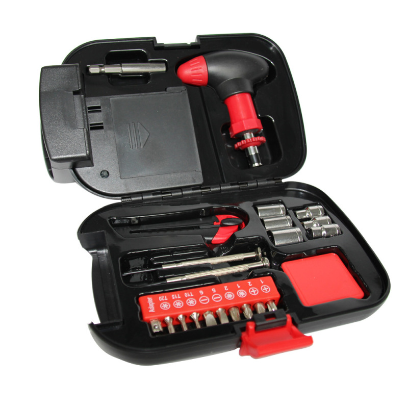 Professional ABS 22-Piece Work Light Flashlight Toolbox Tool Set with Light Tape Measure Bit