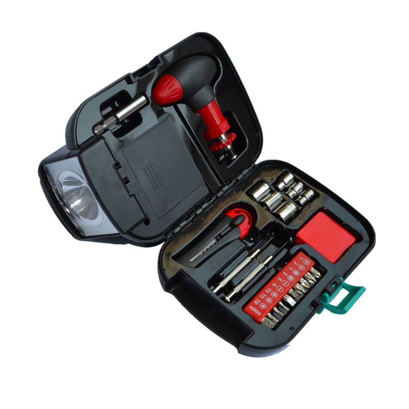 Professional ABS 22-Piece Work Light Flashlight Toolbox Tool Set with Light Tape Measure Bit