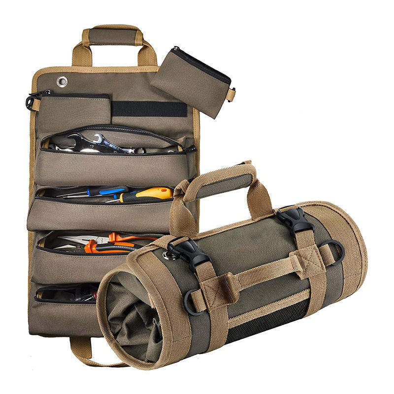 Factory Custom Logo Heavy Duty Roll Up Tool Organizer With 6 Tool Pouches Small Tool Bag With Detachable Pouches