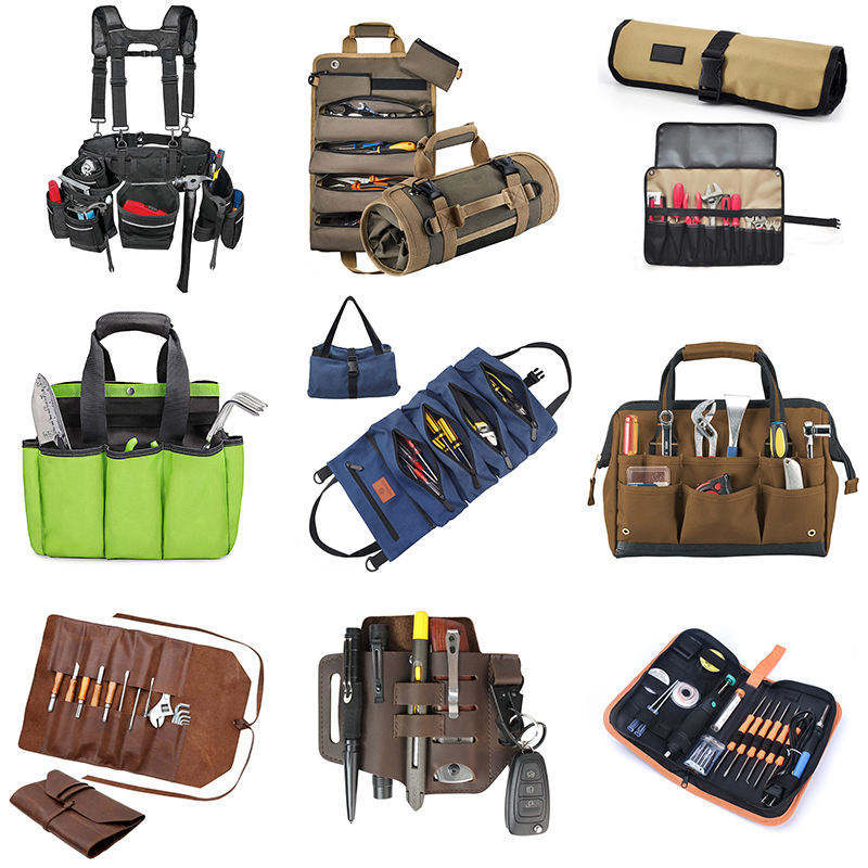 Factory Custom Logo Heavy Duty Roll Up Tool Organizer With 6 Tool Pouches Small Tool Bag With Detachable Pouches