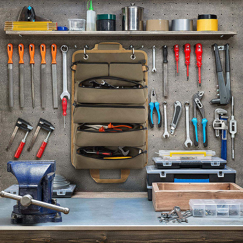 Factory Custom Logo Heavy Duty Roll Up Tool Organizer With 6 Tool Pouches Small Tool Bag With Detachable Pouches