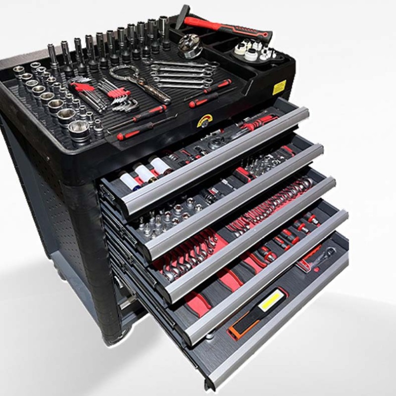 7-Drawer Trolley Box Ball Bearing Slides Locking System Tool Chest Professional Metal Tool Cabinet with 369PCS Hand Tools