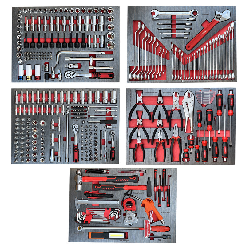 7-Drawer Trolley Box Ball Bearing Slides Locking System Tool Chest Professional Metal Tool Cabinet with 369PCS Hand Tools