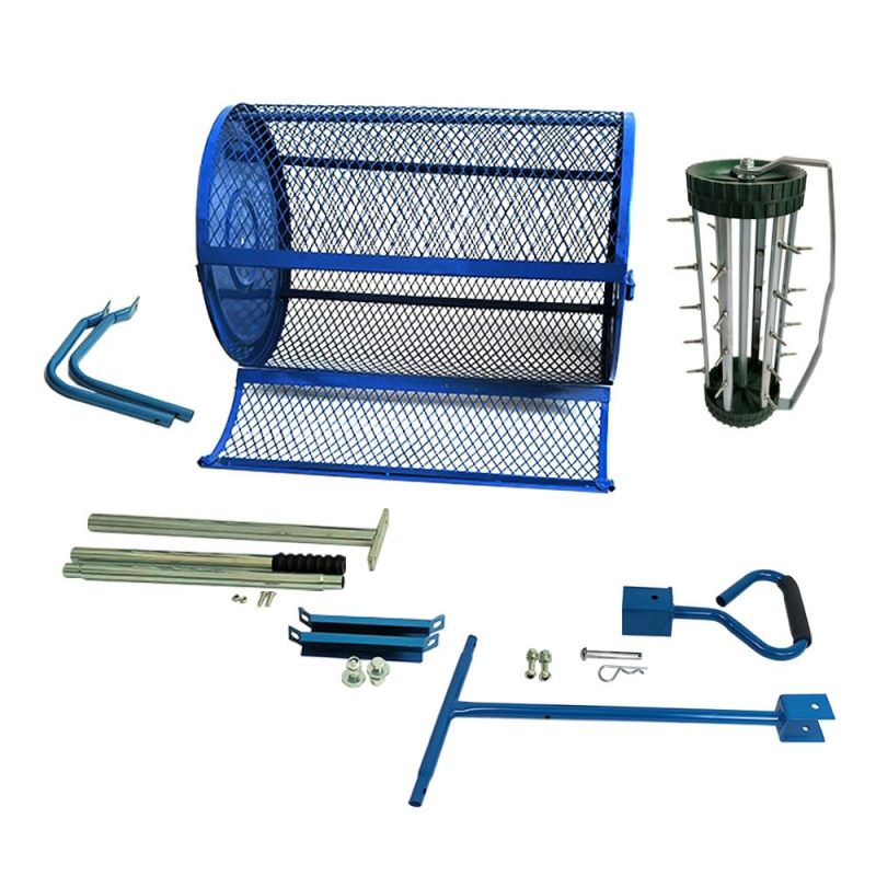 24 Inch Compost Spreader Metal Mesh Basket for Grass Seed Lawns Manure Fertilizer & 16.5 Inch Lawn Aerator Tool