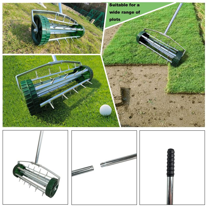 24 Inch Compost Spreader Metal Mesh Basket for Grass Seed Lawns Manure Fertilizer & 16.5 Inch Lawn Aerator Tool
