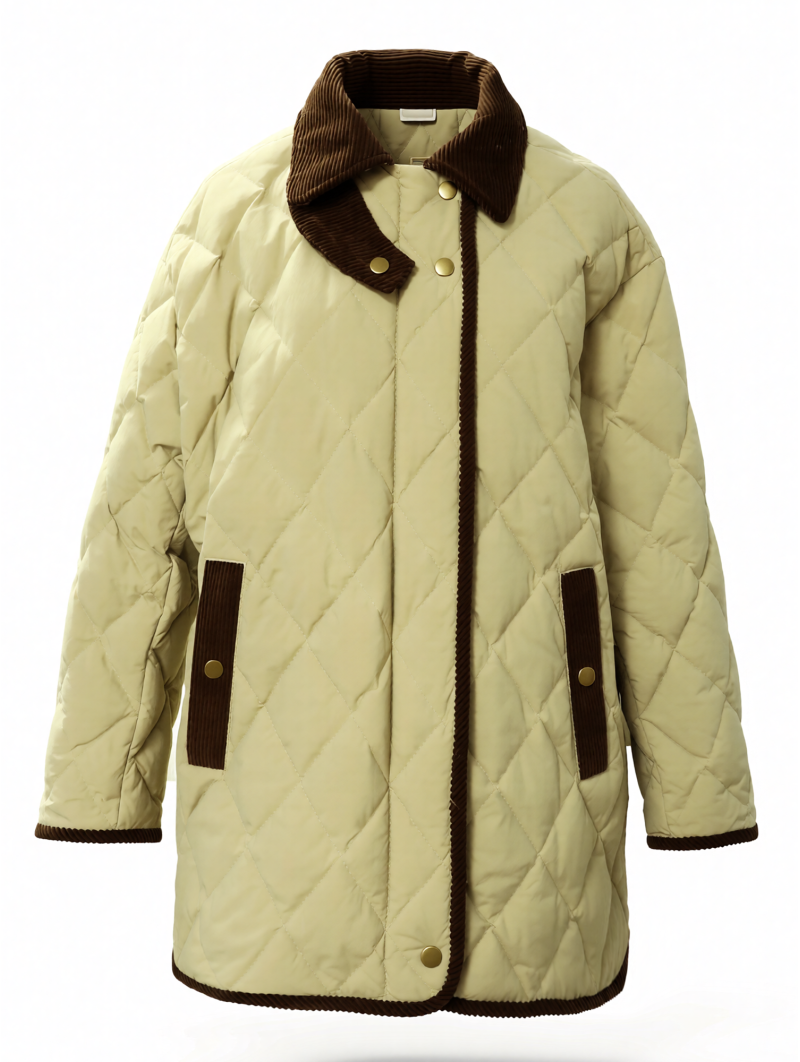Beige Corduroy Quilted Coat