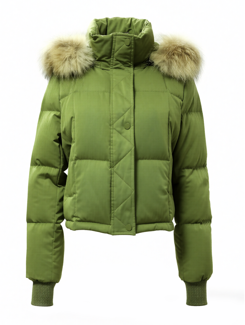 Green Fur Hood Puffer Jacket