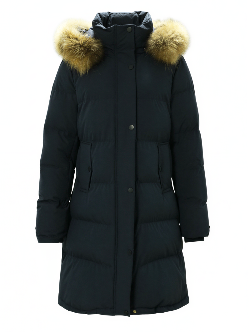 Dark Green Fur Hood Long Puffer Coat