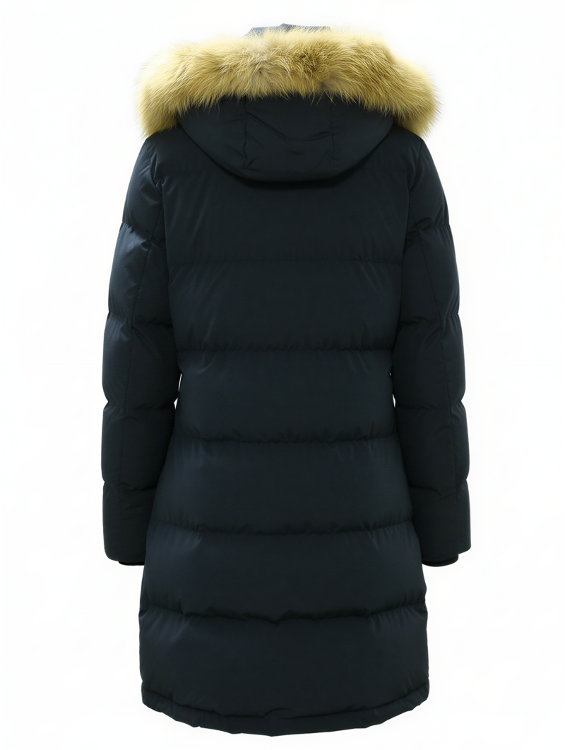 Dark Green Fur Hood Long Puffer Coat