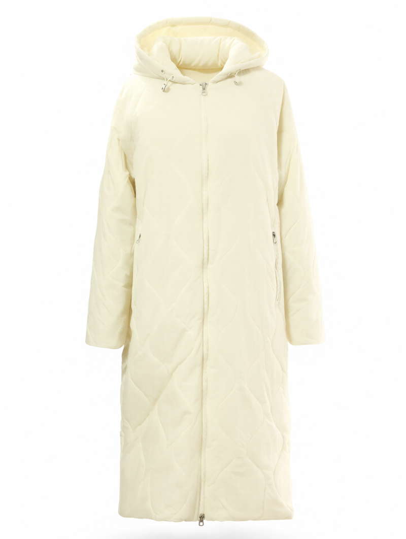 Cream Hooded Long Puffer Coat