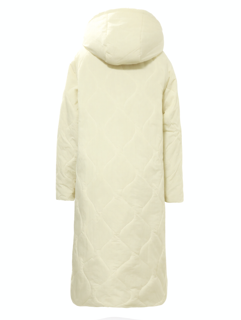 Cream Hooded Long Puffer Coat