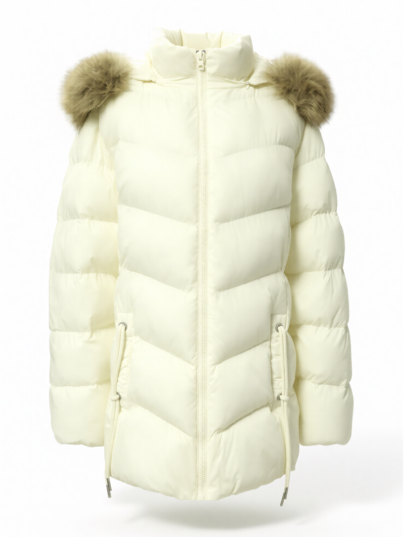 White Fur-Trim Puffer Jacket