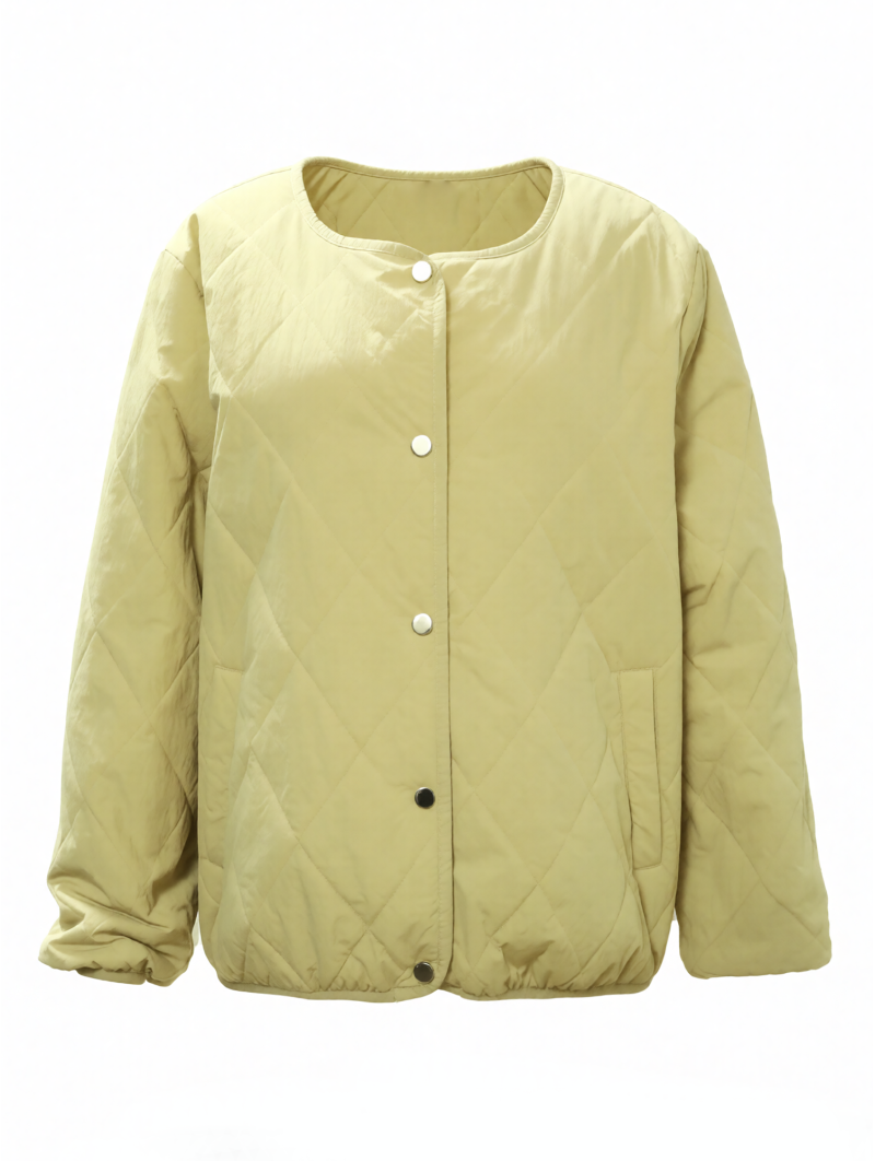 Light Yellow Button-Front Puffer Jacket