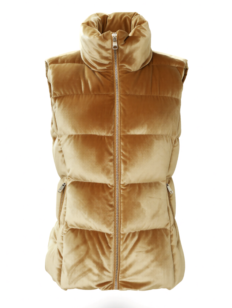 Beige Velvet Puffer Vest