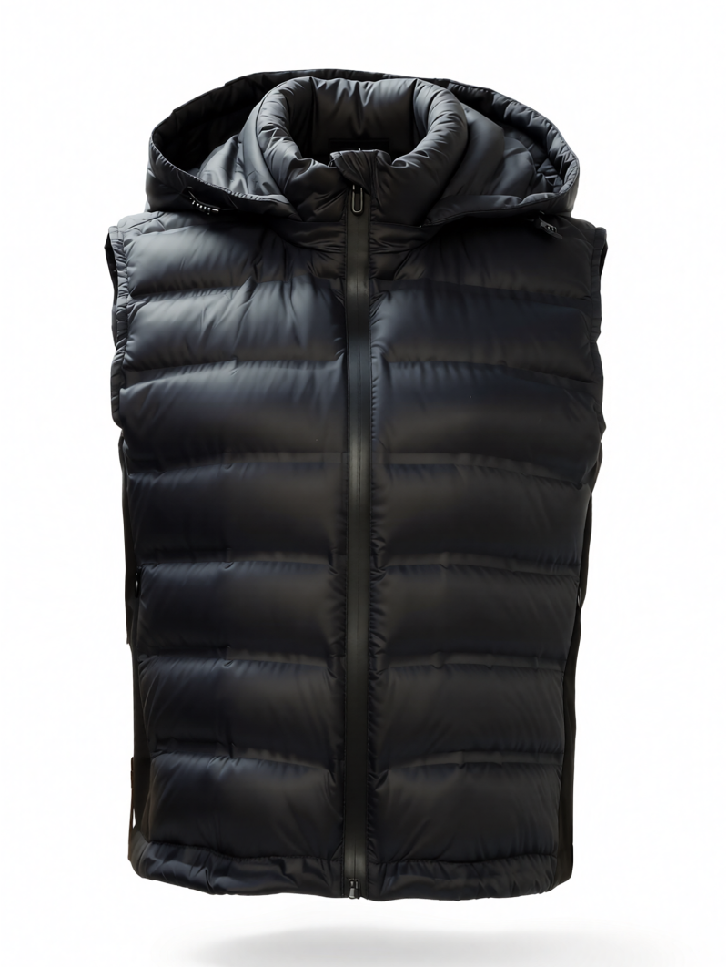 Black Shiny Hooded Puffer Vest