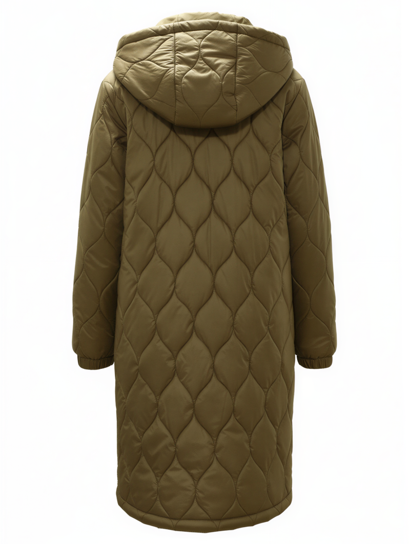 Khaki Hooded Long Puffer Coat