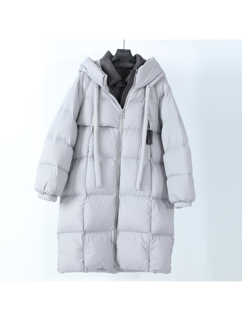 White Duck Down Puffer Jacket Women Thickened Hooded Stand Collar Coat