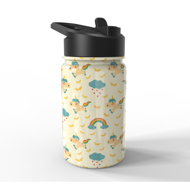 Factory Double Wall Insulated stainless steel Cartoon Monster Mike kids vacuum water bottle with straw and easy handle