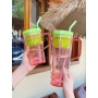 Popular Custom Plastic Big Capacity Water Juice Bottle Eco-Friendly 40oz Tumbler with Handle and Straw