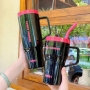 Popular Custom Plastic Big Capacity Water Juice Bottle Eco-Friendly 40oz Tumbler with Handle and Straw