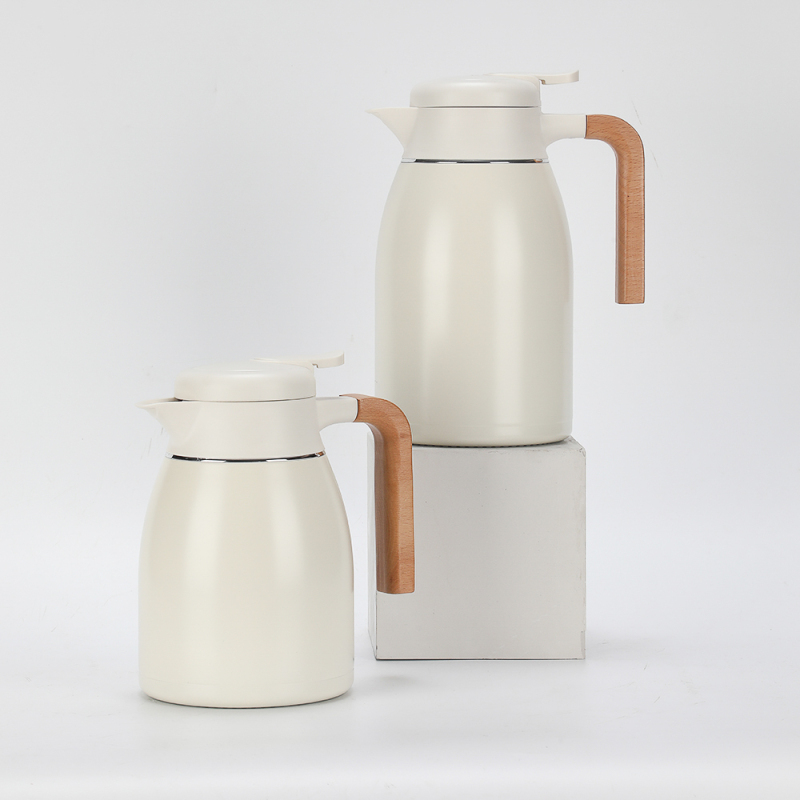 1.0L PP Outer Stainless Steel Double Wall Vacuum Jug Wooden Handle Coffee Tea Pot Vacuum Flask Classic Coffee Jug