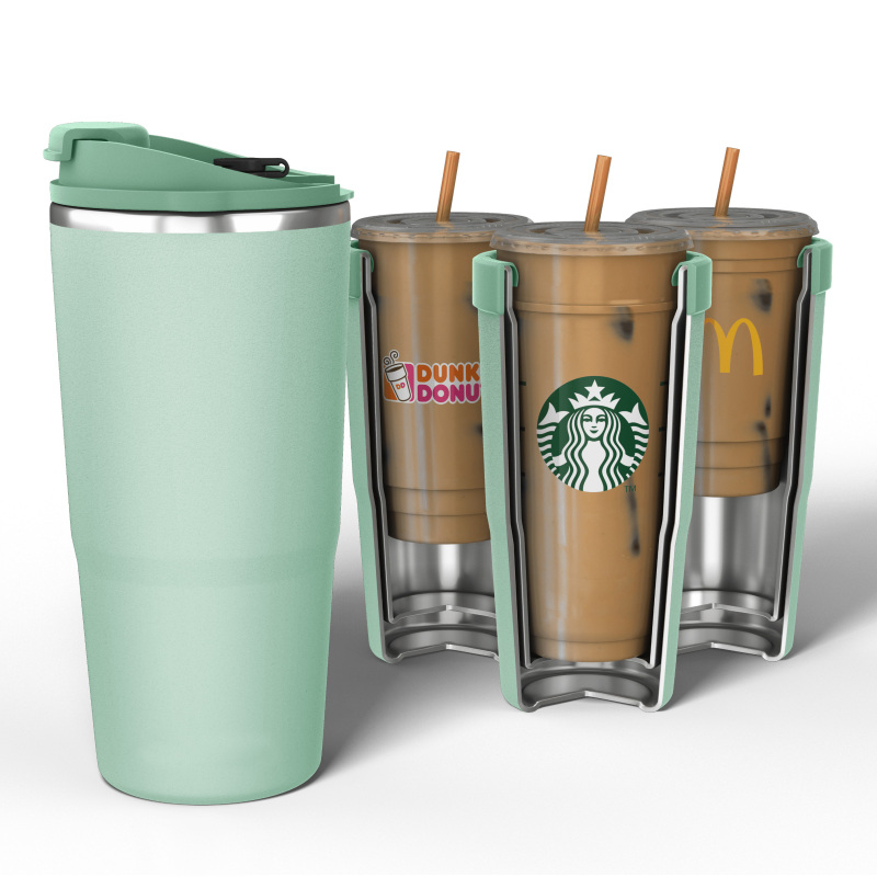 Hot Selling 4 in 1 Stainless Steel Insulated Double Walled Cooler Vacuum 16oz Coffee Cup insulator With Leak Proof Coffee Lids