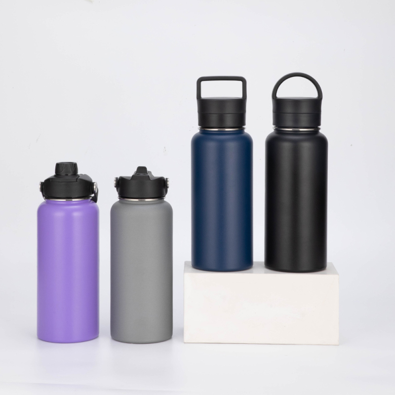 32oz handle carabiner straw lid thermo tank double wall wide mouth water bottles insulated stainless steel water bottles