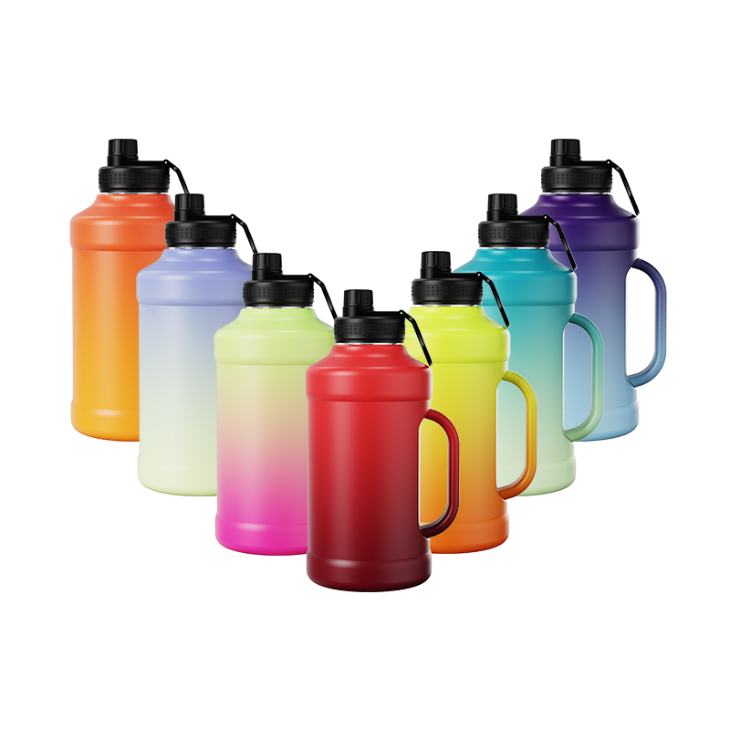 جديد وصول الفولاذ المقاوم للصدأ جدار مزدوج الرياضة 64oz معزول رياضة زجاجة ماء نصف جالون إبريق ماء مع مقبض