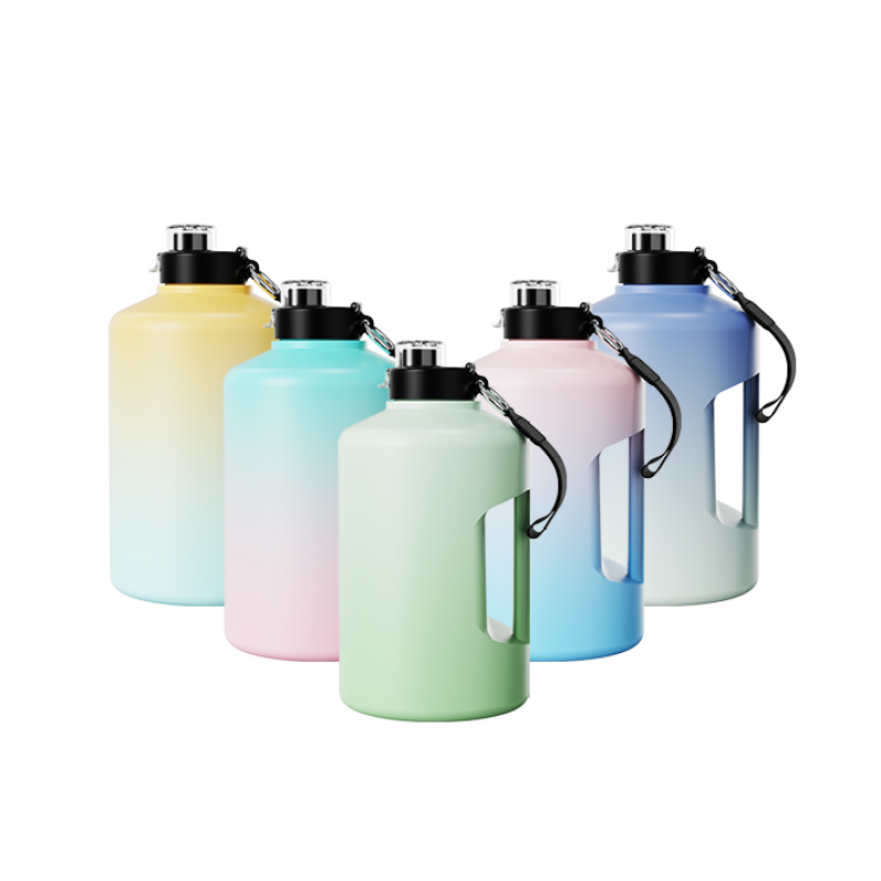 جديد وصول الفولاذ المقاوم للصدأ جدار مزدوج الرياضة 64oz معزول رياضة زجاجة ماء نصف جالون إبريق ماء مع مقبض