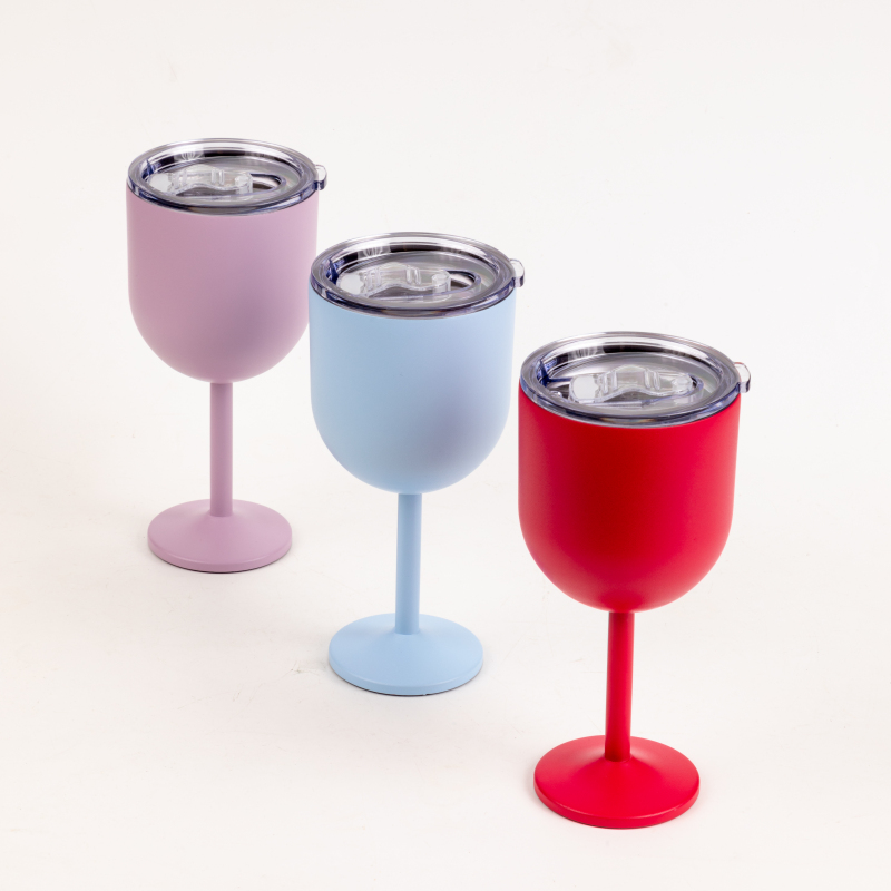 Wholesale New Materials Vacuum Insulate Wine Glasses Double Wall Beer Tumbler with Lid Stainless Steel Glasses
