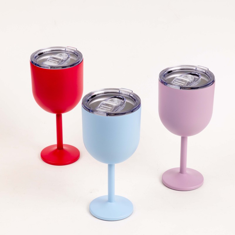 Wholesale New Materials Vacuum Insulate Wine Glasses Double Wall Beer Tumbler with Lid Stainless Steel Glasses