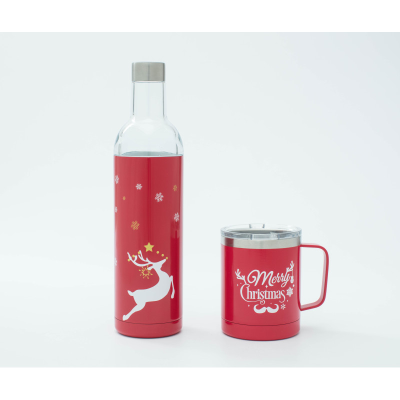 Morden Style Christmas Wine Bottles Stainless Steel Water Bottle with Lovely Customized Logo And 12oz Wine Tumbler