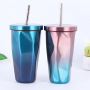 Stainless Steel Tumbler with Straw - Wim Hot and Cold Double Wall Drinking Cups Coffee Mugs 16oz Irregular Diamond with Lid