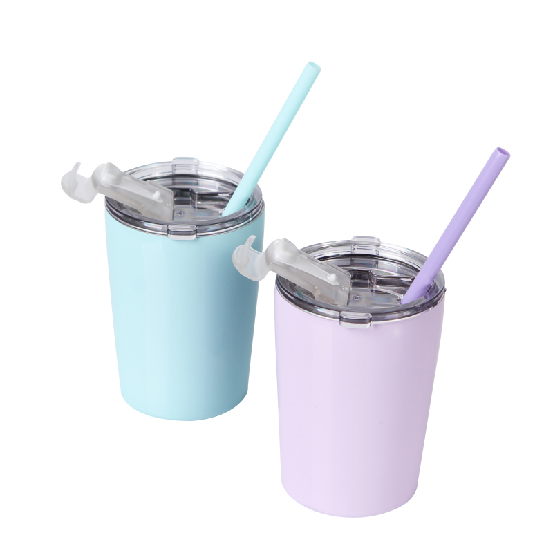 Wholesale kid toddler reusable milk cups travel coffee mugs with slide lids stainless steel 12oz 8oz kids tumbler with straw
