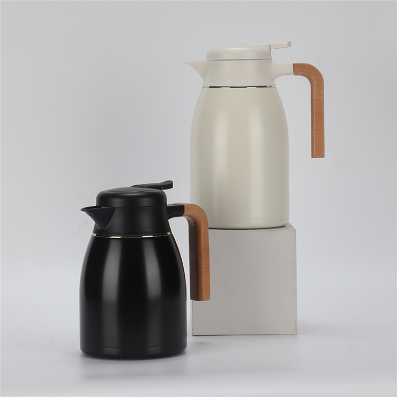 Promotional oem sustainable vacuum flask gift set milk Wooden handle insulated jug