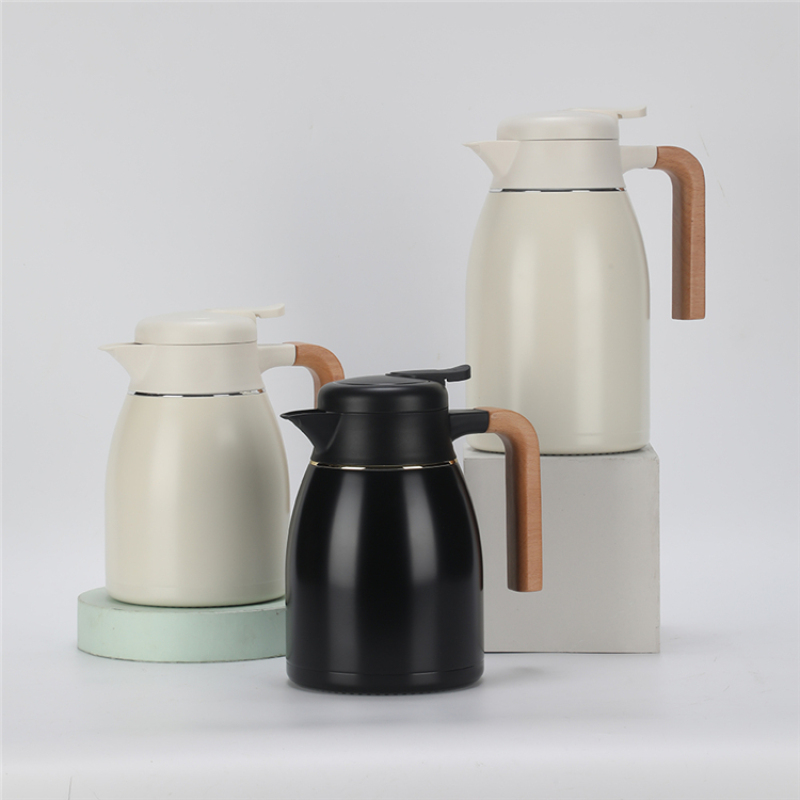 Promotional oem sustainable vacuum flask gift set milk Wooden handle insulated jug